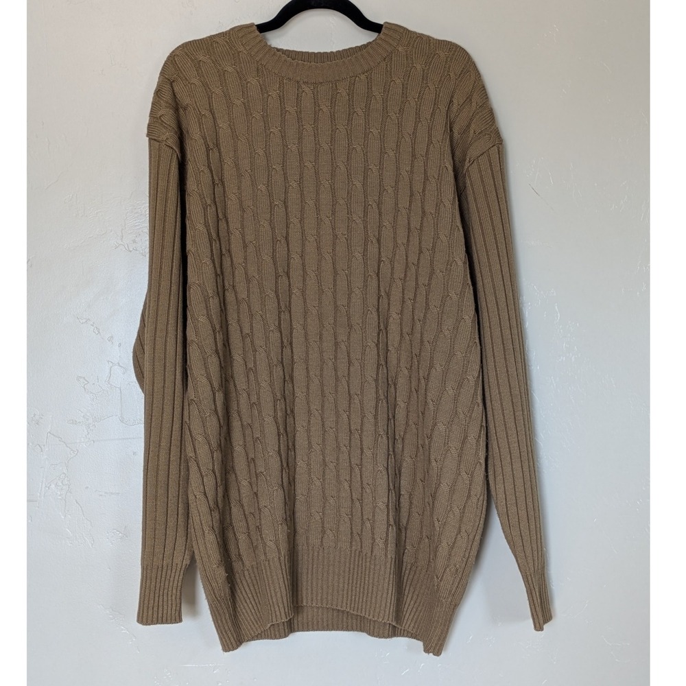 Vintage A. Adams &‎ Spire Cable Knit Sweater Tan Ribbed Mens XL Preppy Pullover
